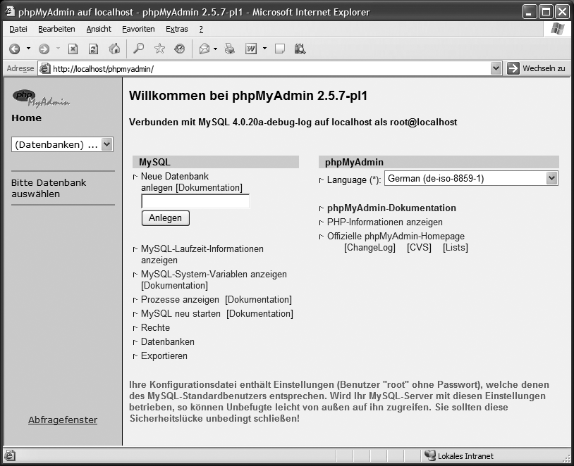 phpMyAdmin als Frontend zur Administration von MySQL über einen Webserver