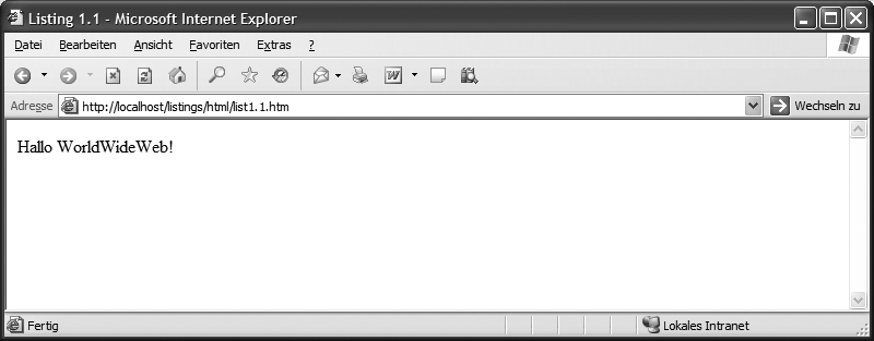 Darstellung des Listings 1.1 im Internet Explorer 6.0