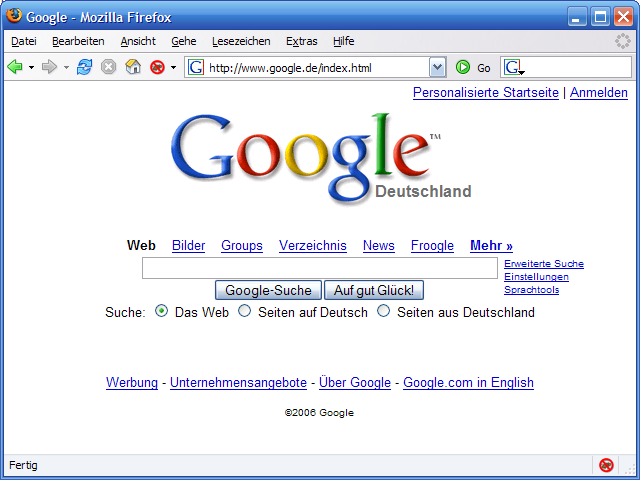 Startseite der Internet-Suchmaschine Google