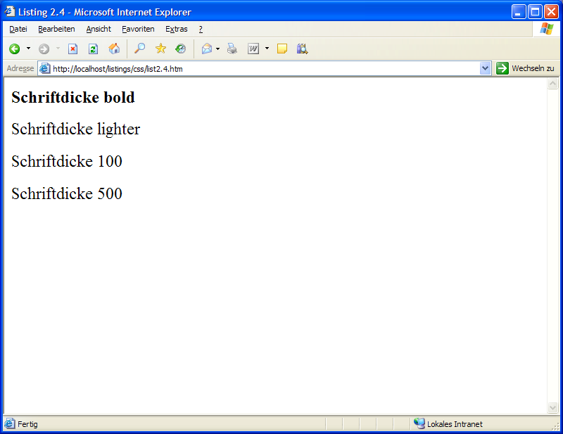 Darstellung des Listing 2.4 im Internet Explorer 6.0