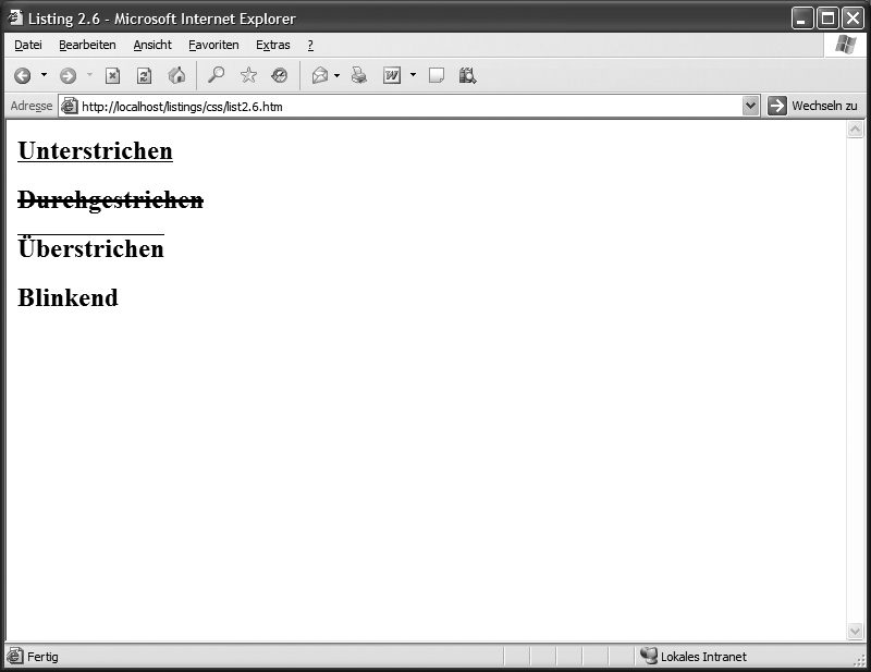 Darstellung des Listing 2.6 im Internet Explorer 6.0