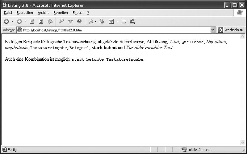 Darstellung des Listings 2.8 im Internet Explorer 6.0