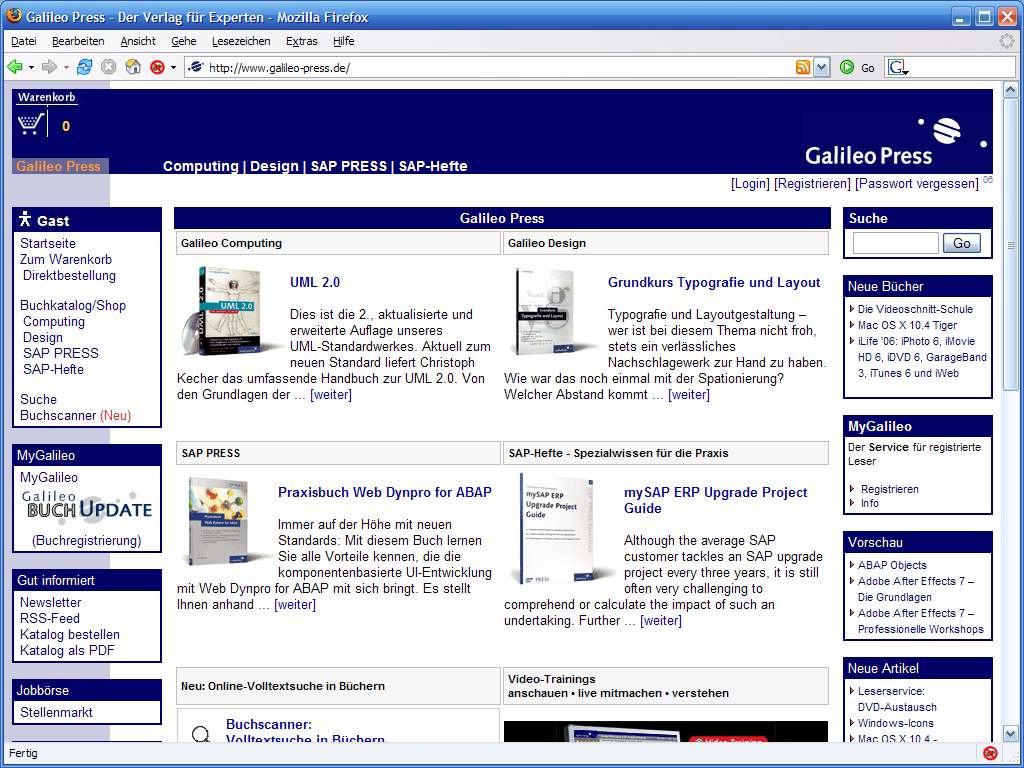 Die Galileo Press Webseite im Firefox 1.5.0.4