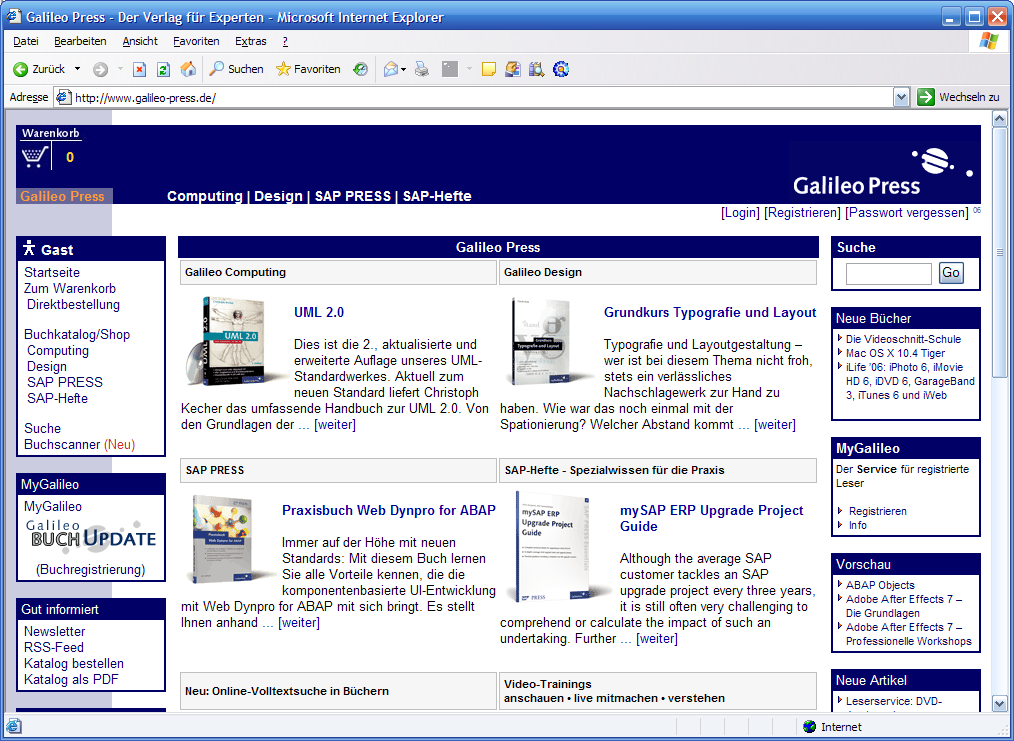 Die Galileo Press Webseite im Internet Explorer 6.0