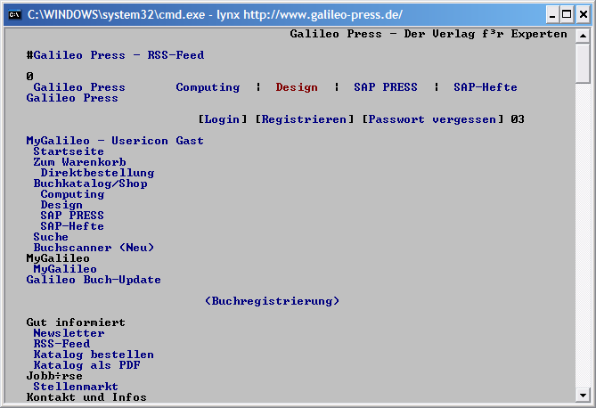 Die Galileo Press Webseite im Lynx 2.8.2 für Windows