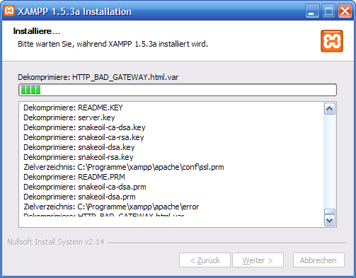 Der Installationsvorgang von XAMPP unter Windows XP
