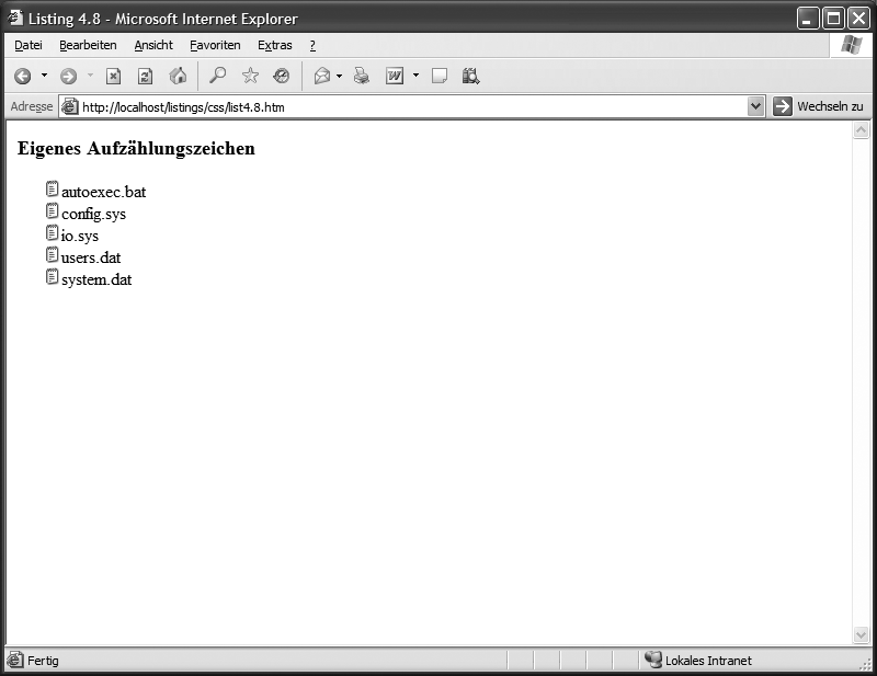 Darstellung des Listing 4.8 im Internet Explorer 6.0