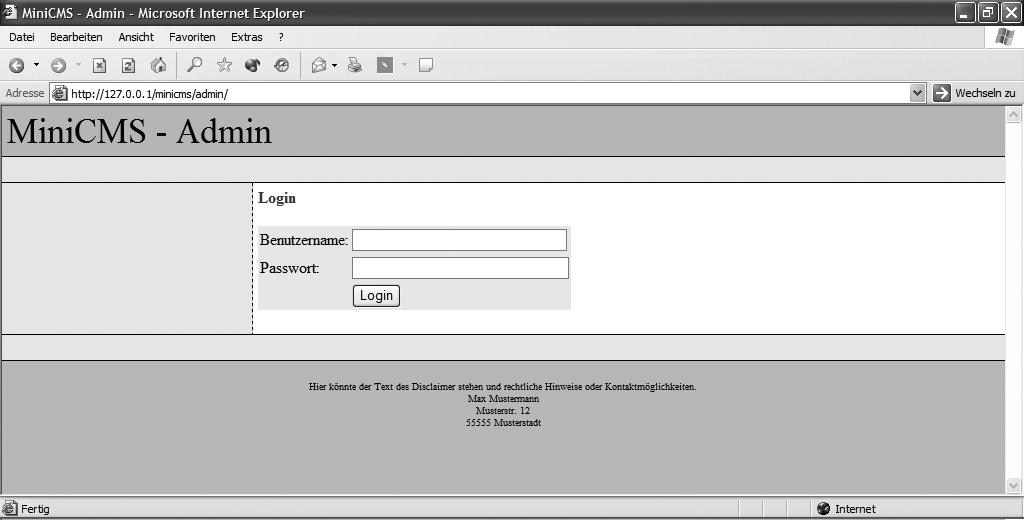 Login-Screen des Adminbereichs