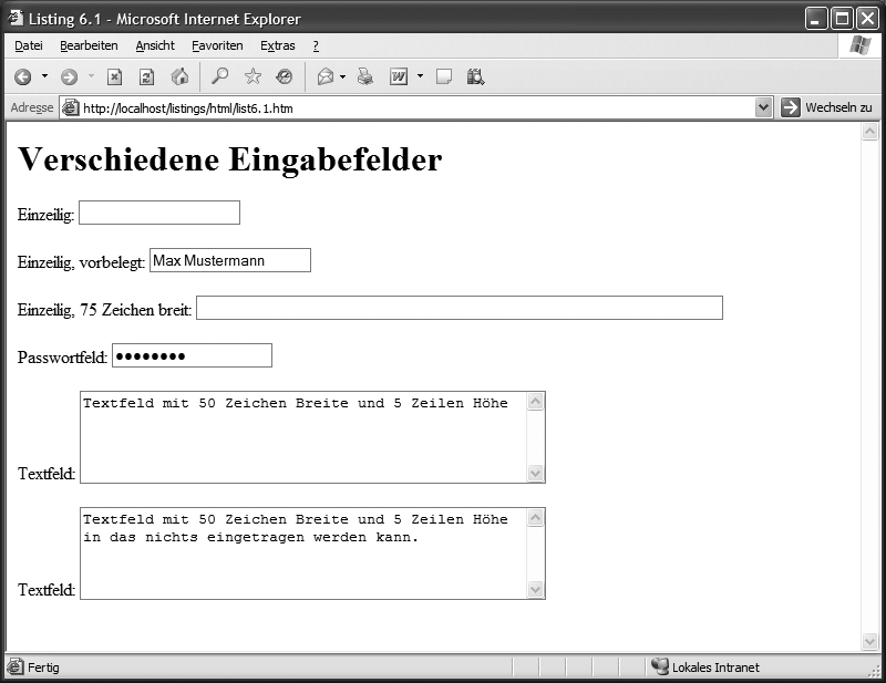 Darstellung des Listings 6.1 im Internet Explorer 6.0