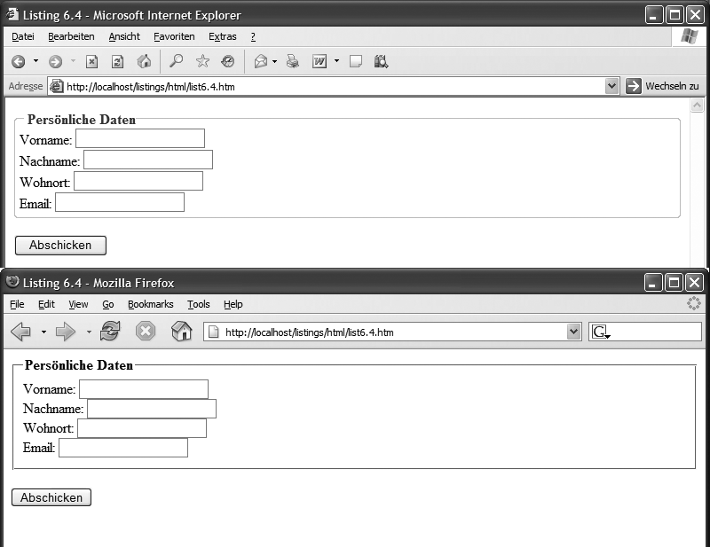 Darstellung des Listings 6.4 im Internet Explorer 6.0 und Netscape 6