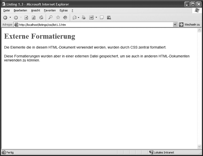 Darstellung des Listing 1.3 im Internet Explorer 6.0