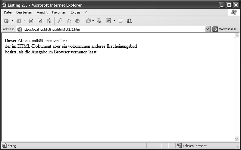 Darstellung des Listings 2.3 im Internet Explorer 6.0