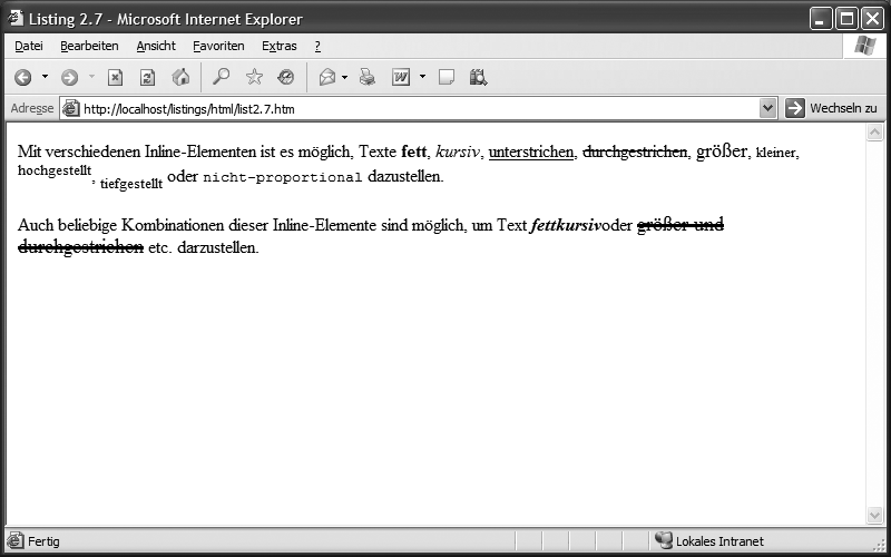 Darstellung des Listings 2.7 im Internet Explorer 6.0