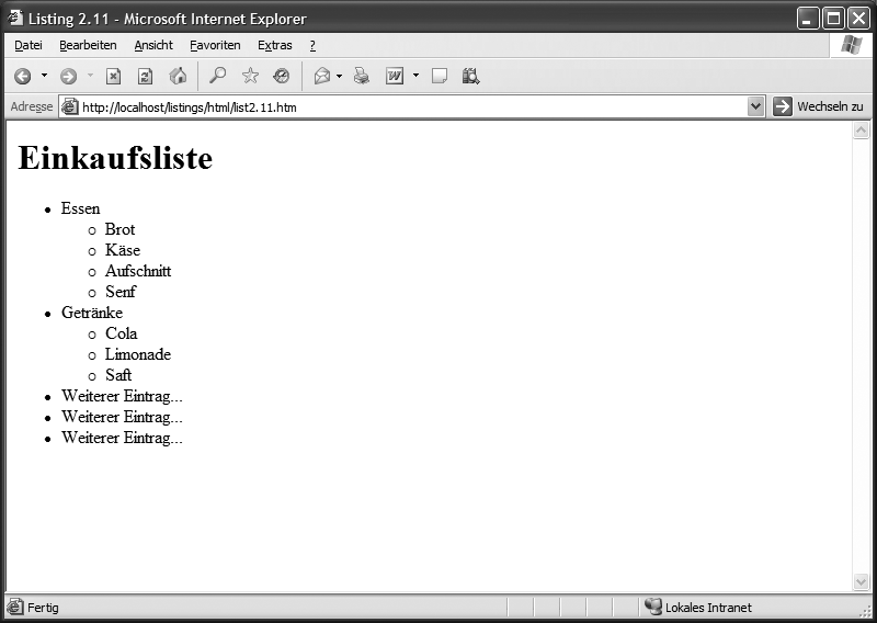 Darstellung des Listings 2.11 im Internet Explorer 6.0