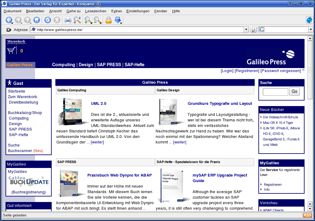 Die Galileo Press Webseite im Konqueror 3.5.2