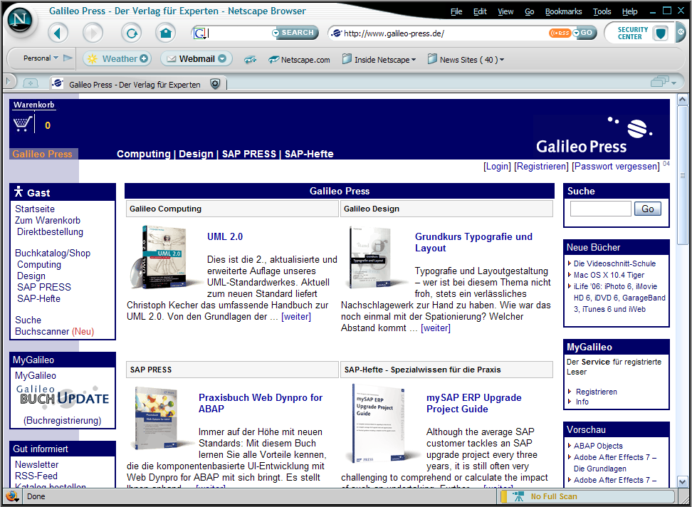 Die Galileo Press Webseite im Netscape Browser 8