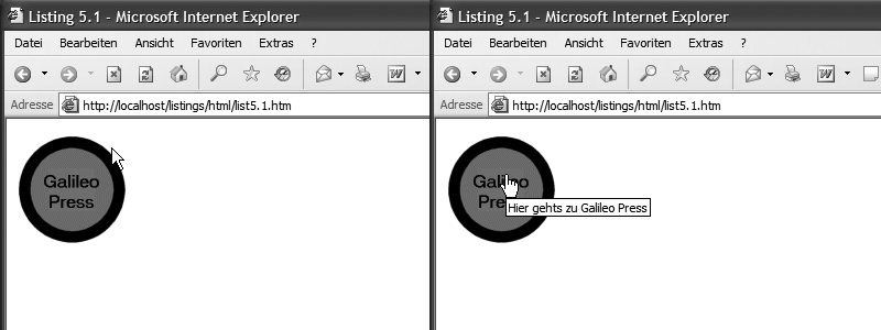 Darstellung des Listings 5.1 im Internet Explorer 6.0
